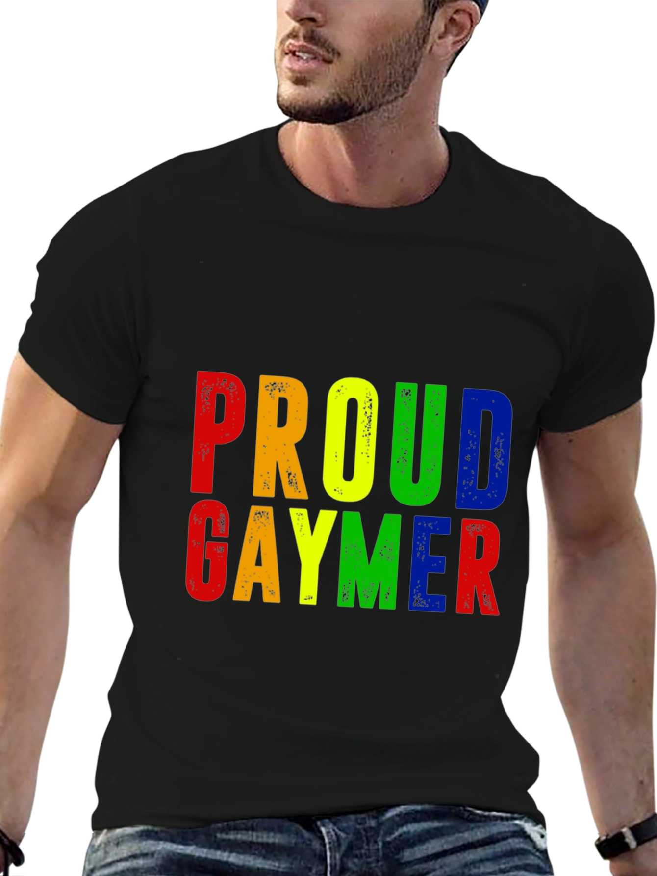 Proud Gaymer T-Shirt - Rainbow Text Design