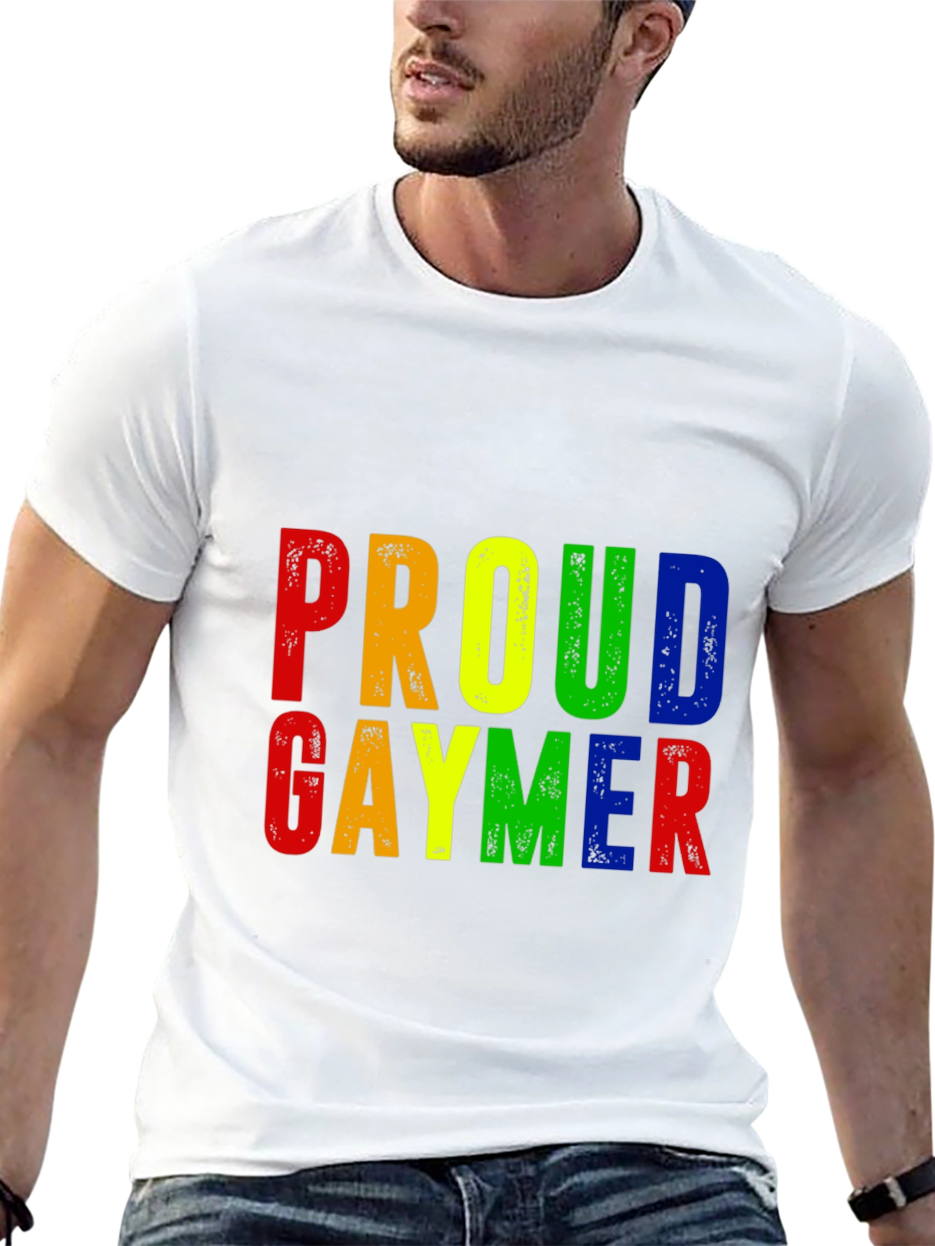 Proud Gaymer T-Shirt - Rainbow Text Design