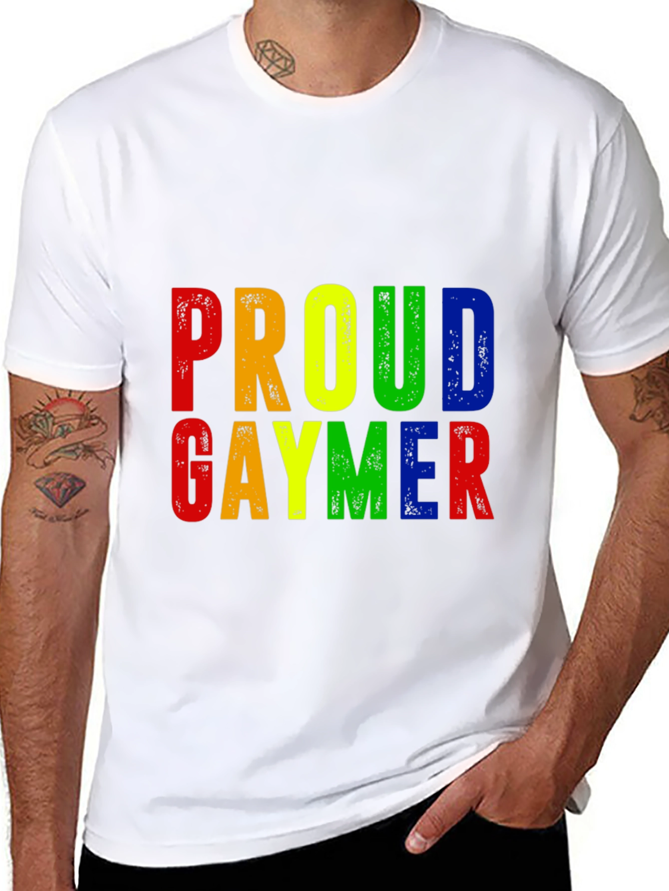 Proud Gaymer T-Shirt - Rainbow Text Design