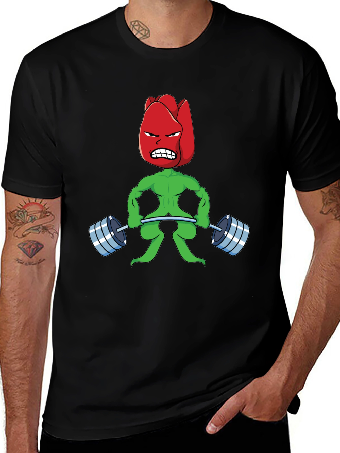 Funny Bodybuilding Tulip Cartoon Graphic T-Shirt