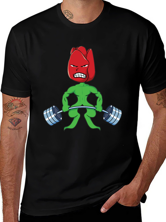 Funny Bodybuilding Tulip Cartoon Graphic T-Shirt