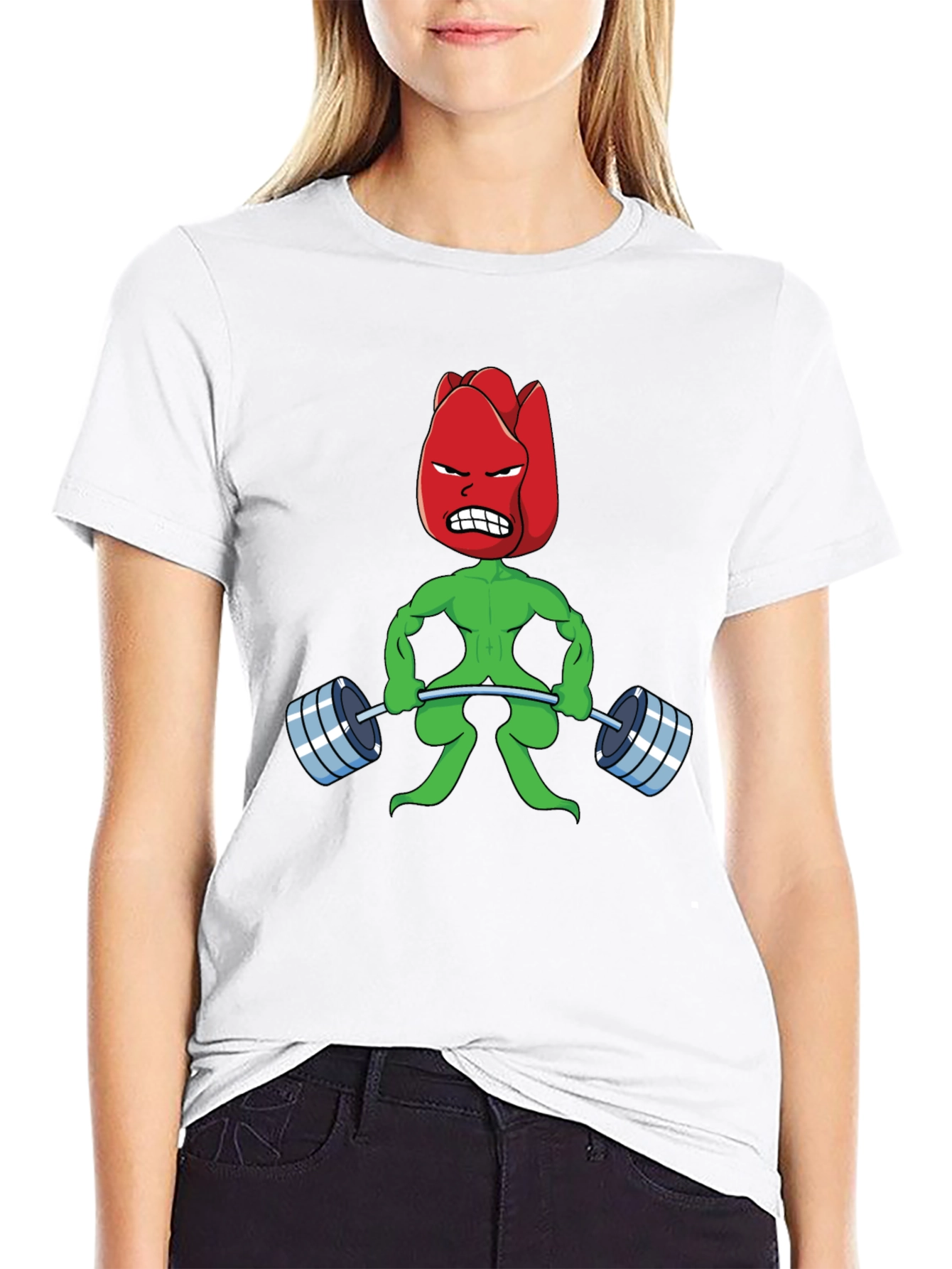Funny Bodybuilding Tulip Cartoon Graphic T-Shirt