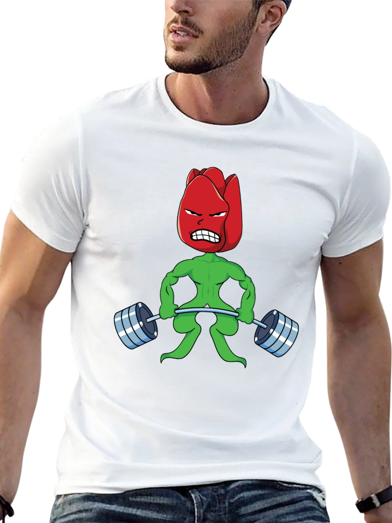 Funny Bodybuilding Tulip Cartoon Graphic T-Shirt