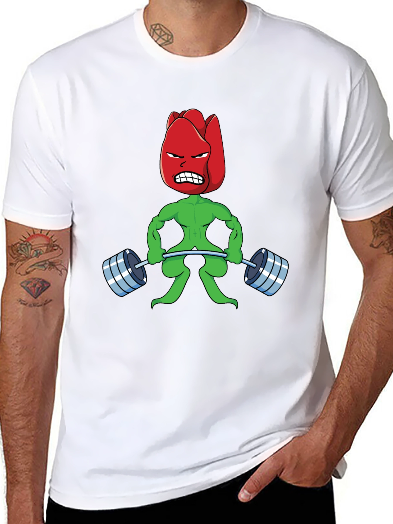 Funny Bodybuilding Tulip Cartoon Graphic T-Shirt