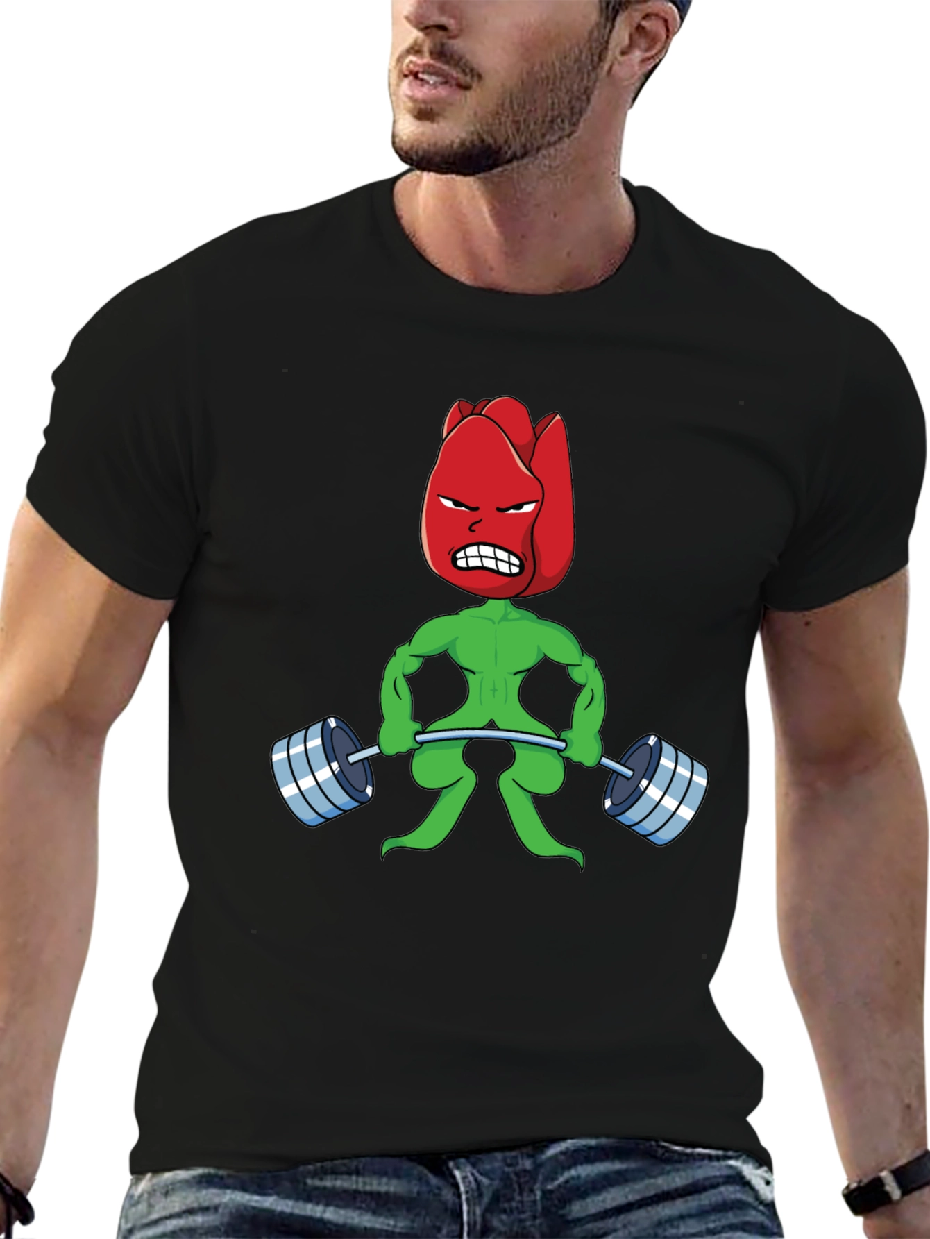 Funny Bodybuilding Tulip Cartoon Graphic T-Shirt