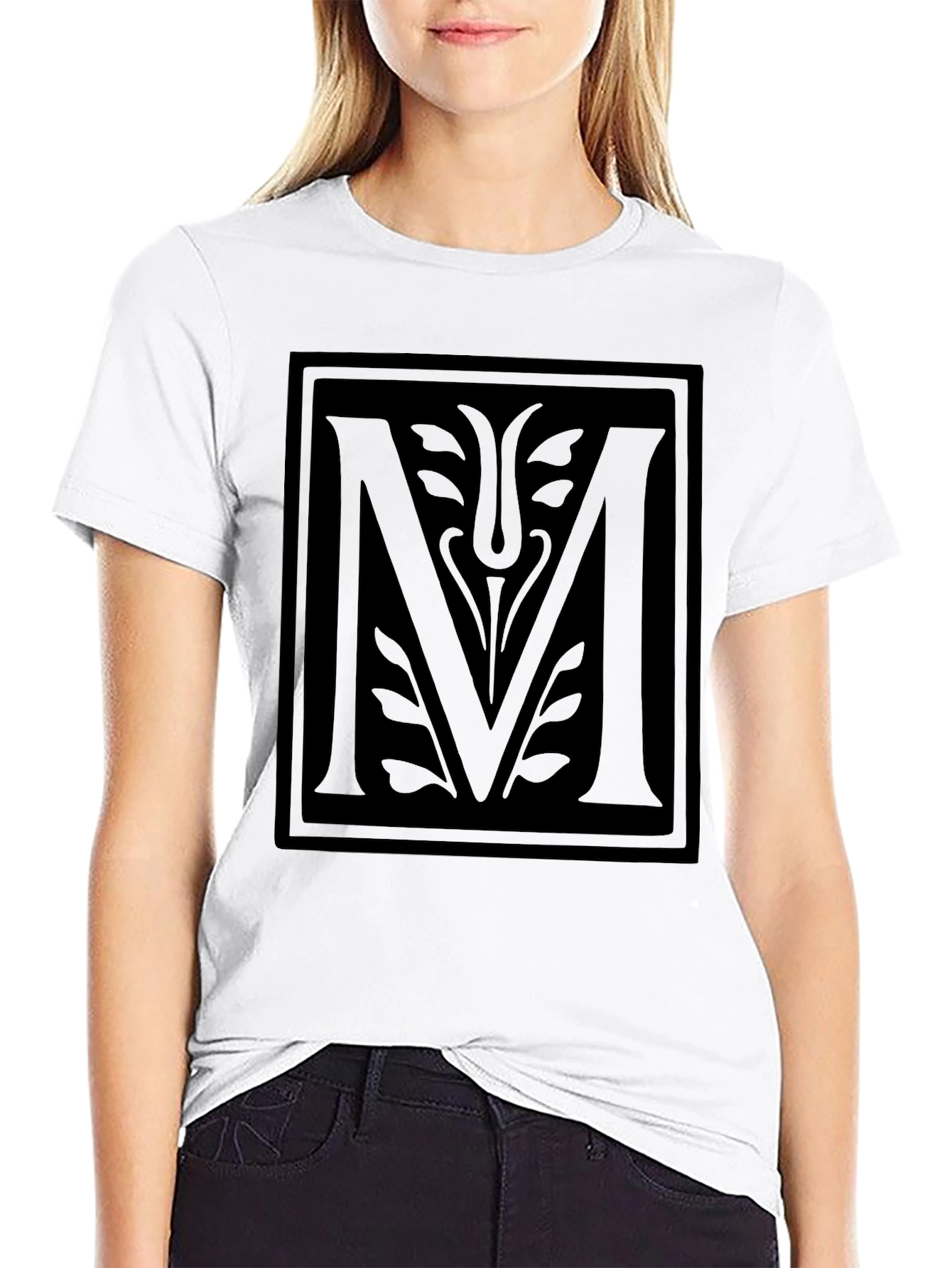 Mens Black T-Shirt with Geometric M Design