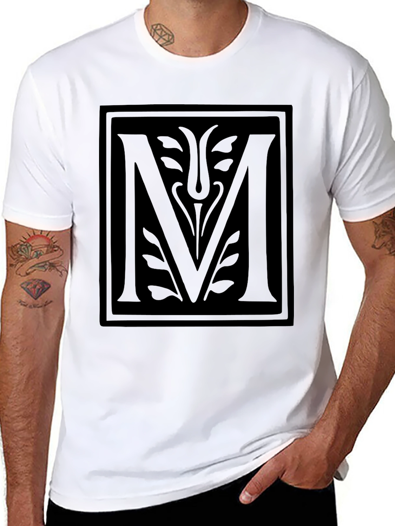 Mens Black T-Shirt with Geometric M Design