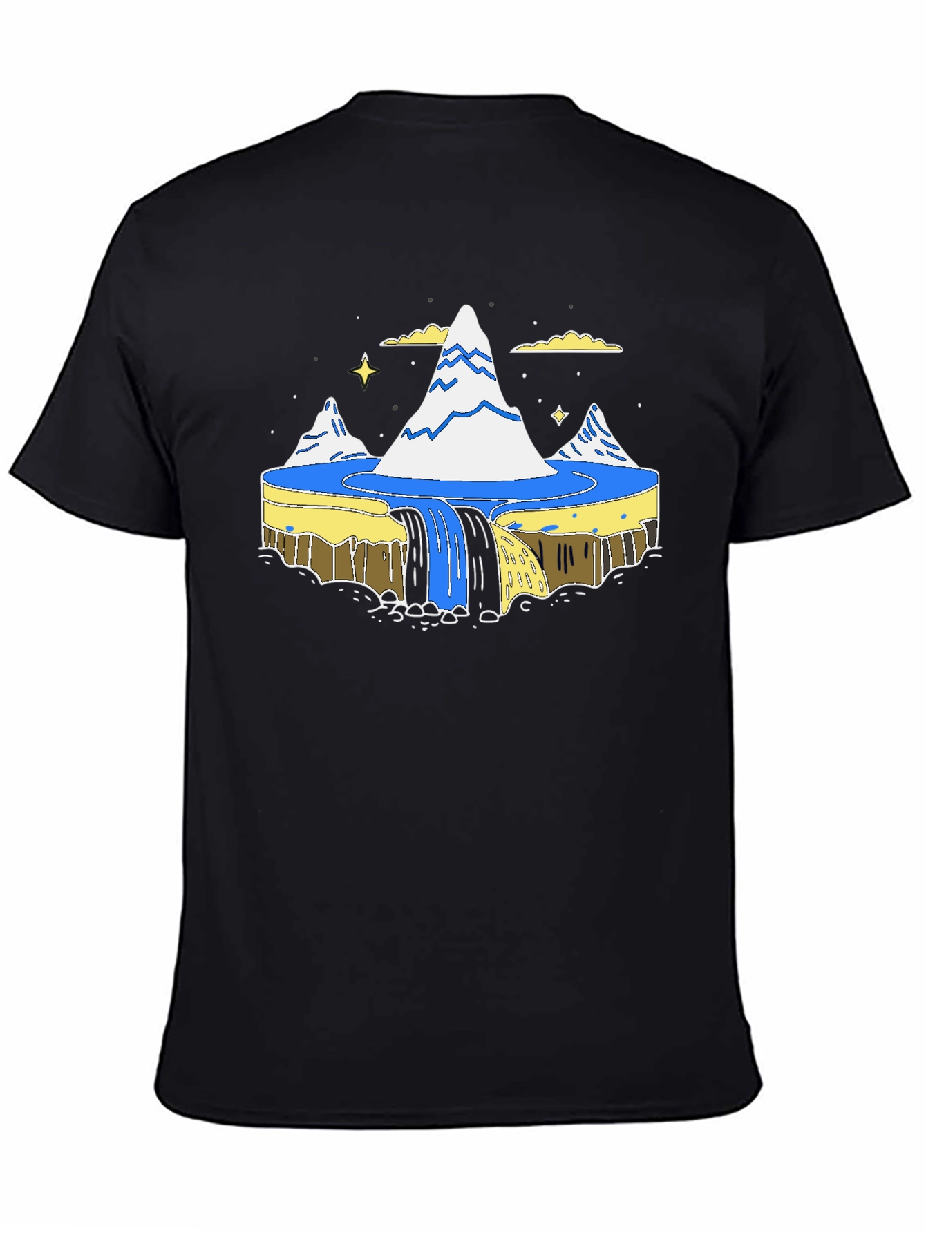 Flat Earth Society Waterfall Black T-Shirt