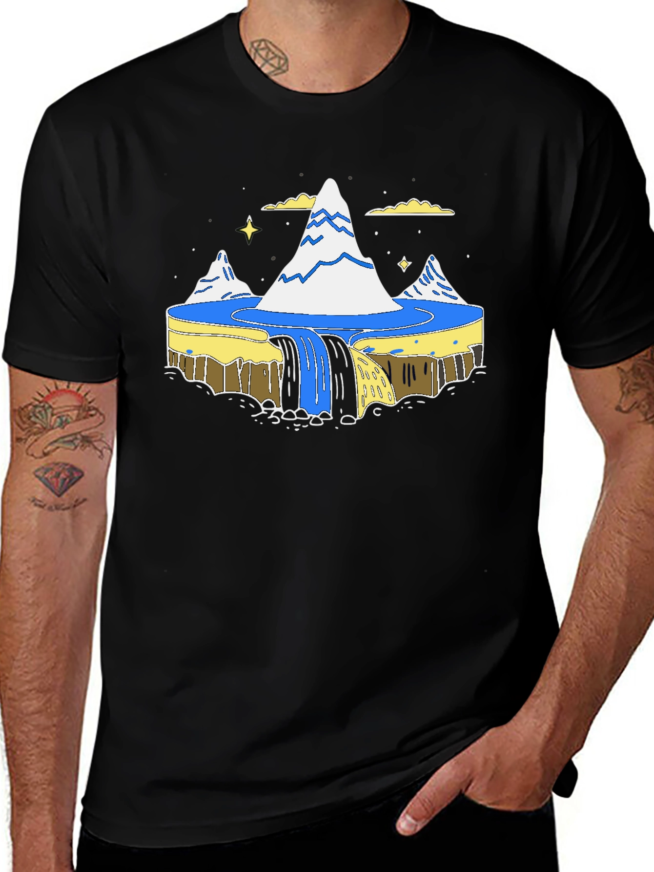 Flat Earth Society Waterfall Black T-Shirt
