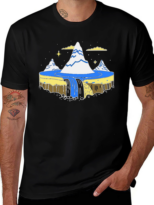Flat Earth Society Waterfall Black T-Shirt