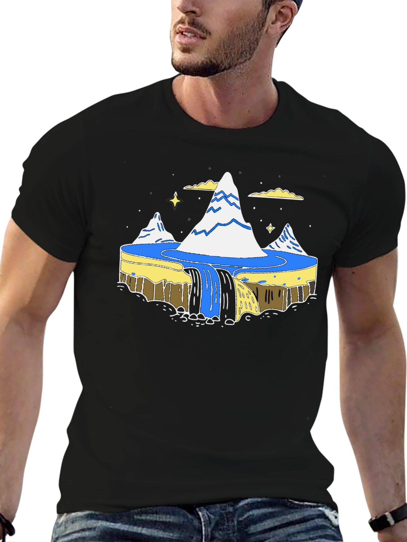 Flat Earth Society Waterfall Black T-Shirt