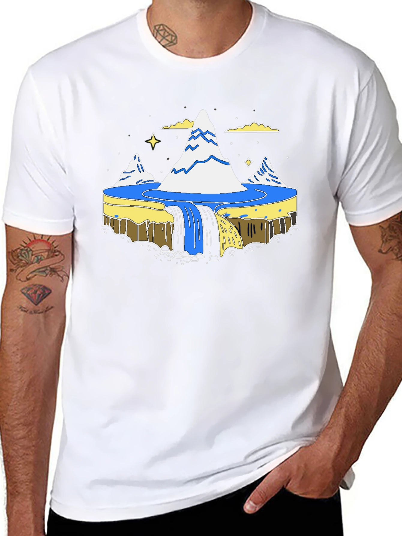 Flat Earth Society Waterfall Black T-Shirt