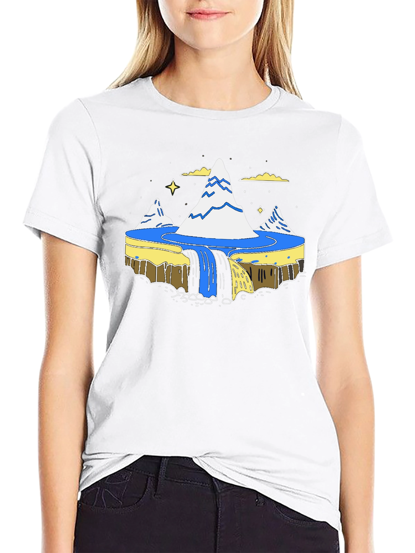 Flat Earth Society Waterfall Black T-Shirt