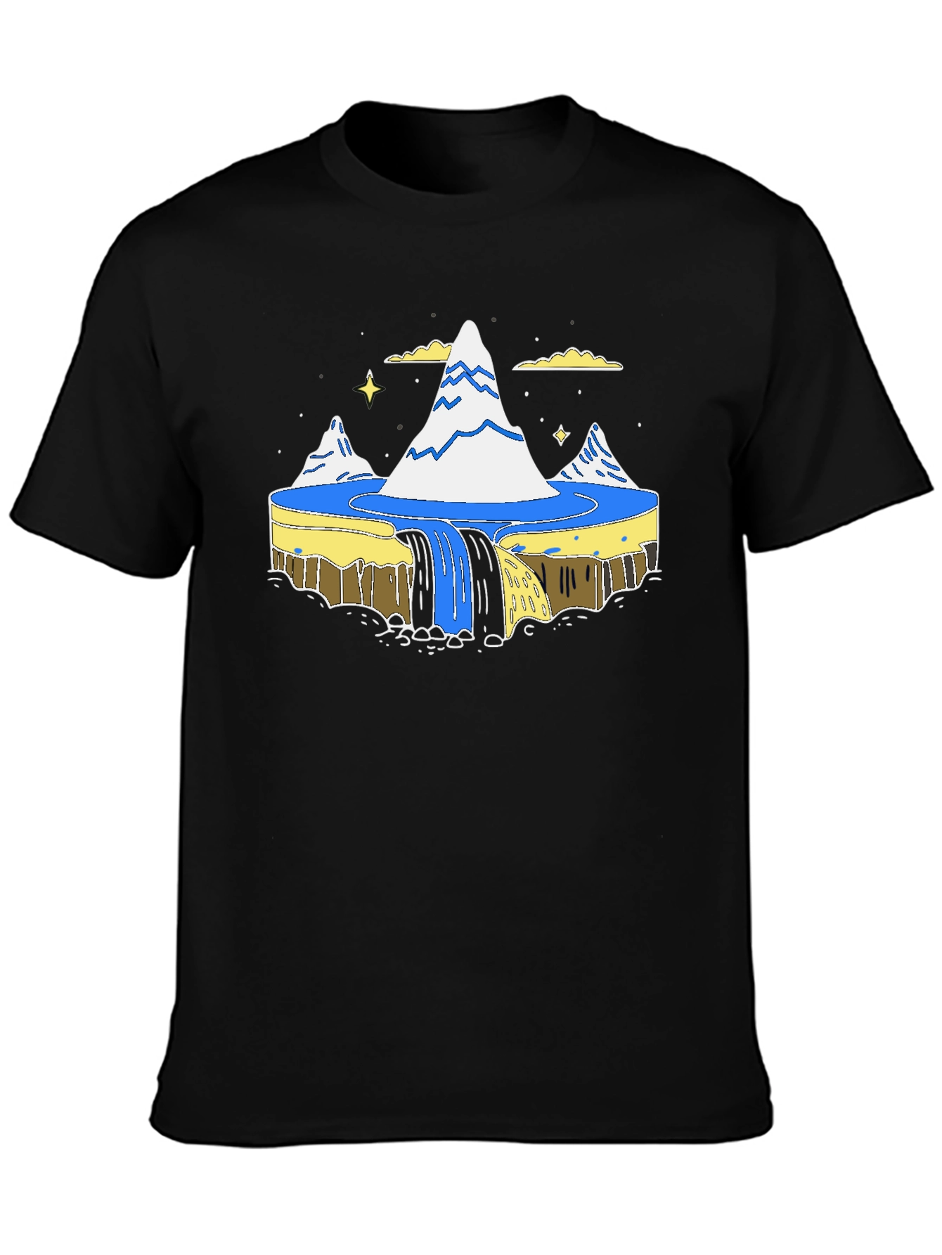 Flat Earth Society Waterfall Black T-Shirt