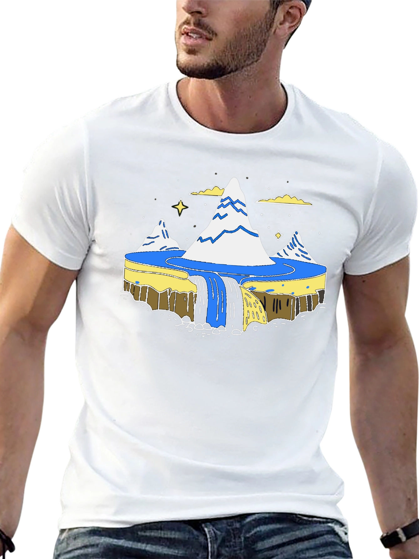 Flat Earth Society Waterfall Black T-Shirt