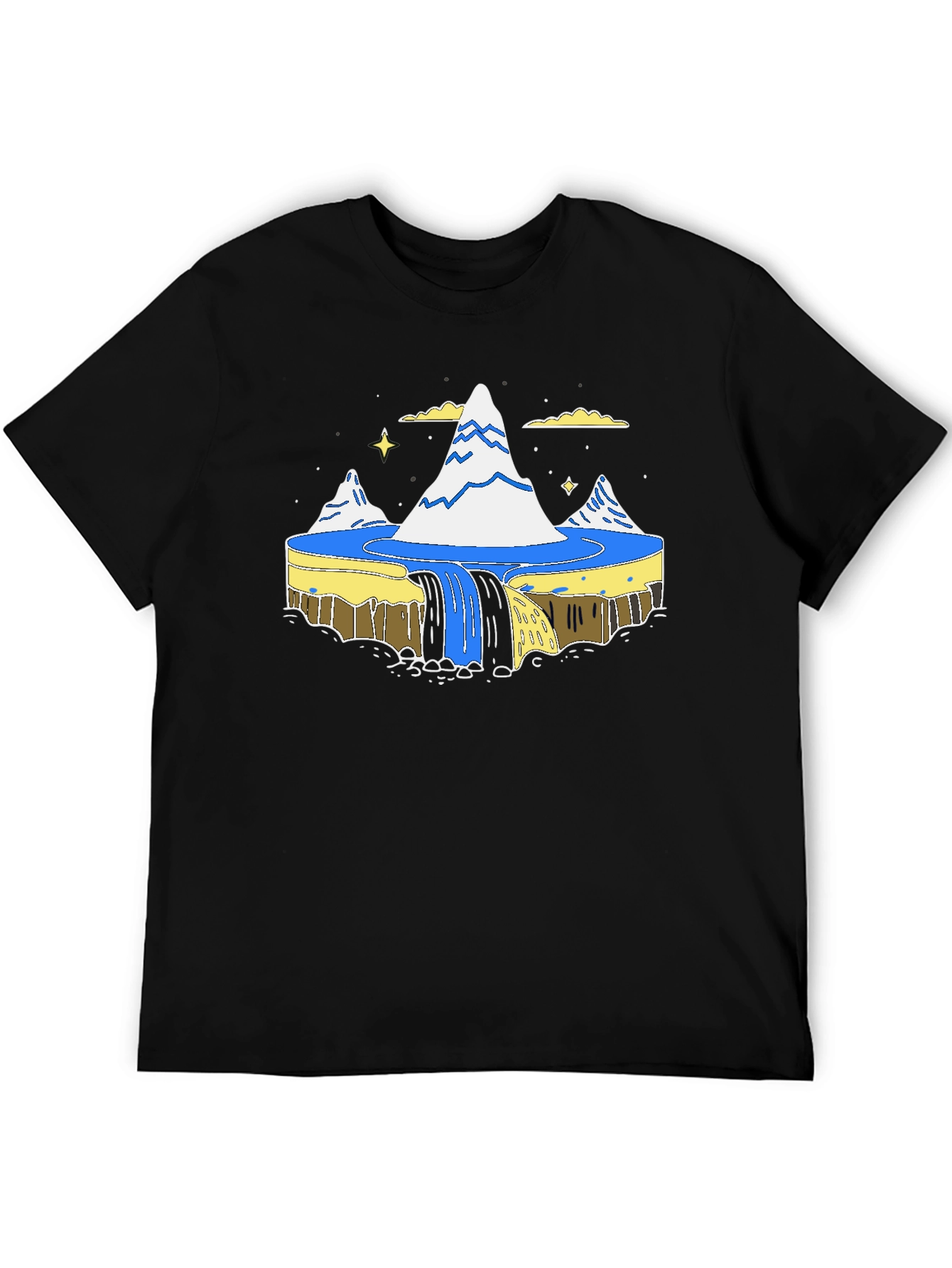 Flat Earth Society Waterfall Black T-Shirt