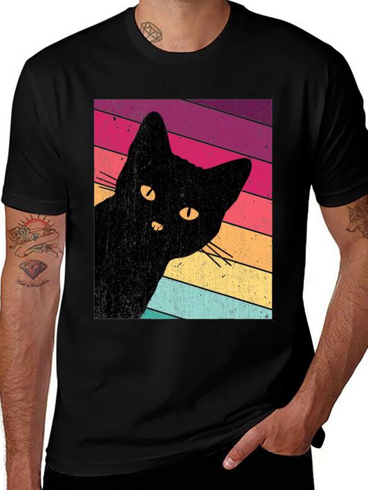 Retro Cat T-Shirt - Vintage Style Black Cat Tee