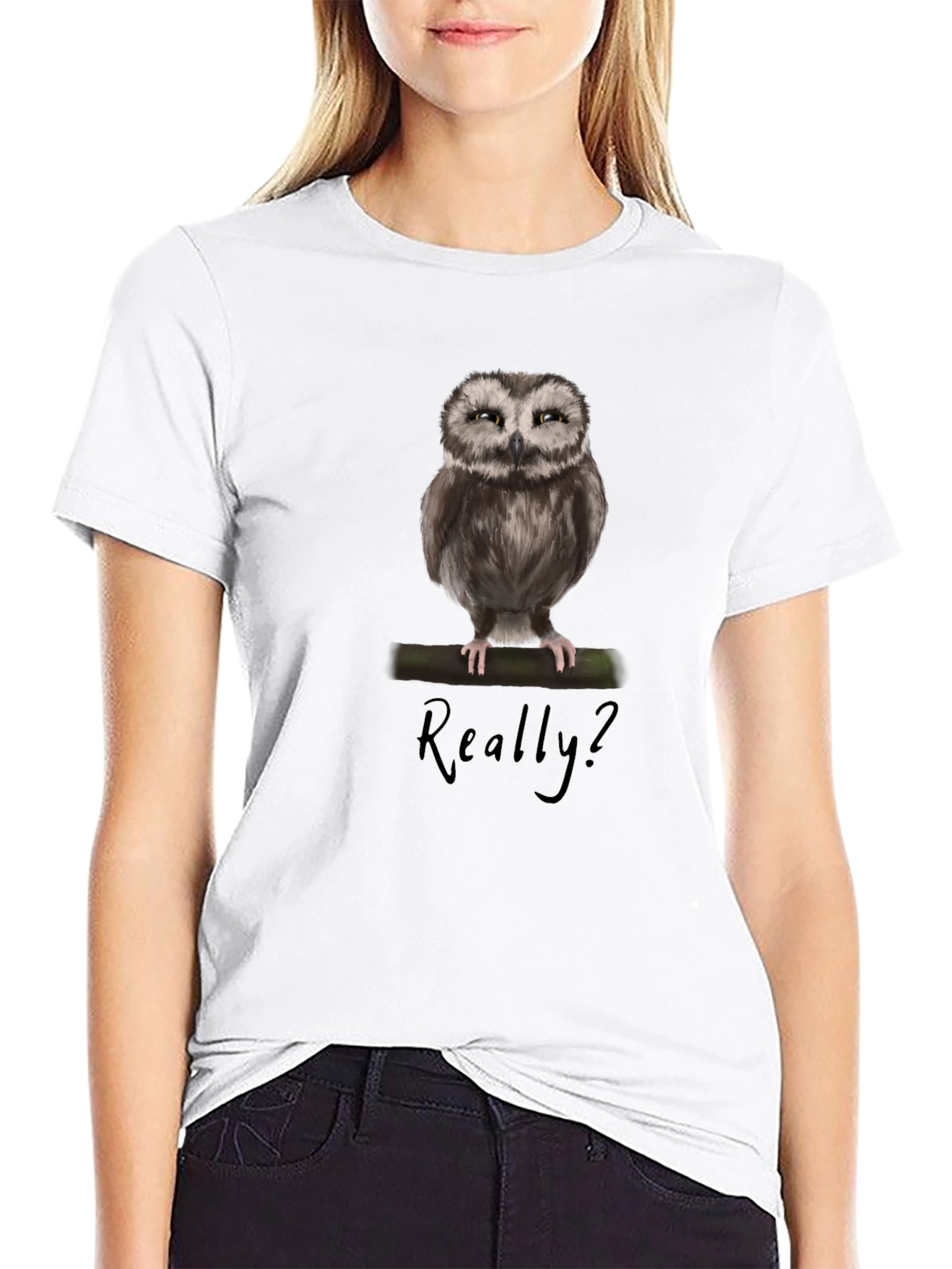 Owl Graphic Print T-Shirt - Really? Sarcastic Tee