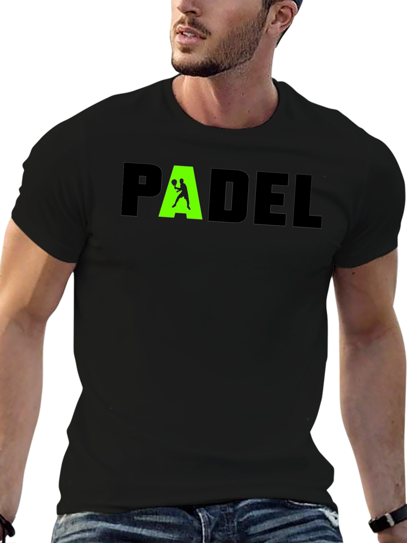 Padel Player Graphic Tee - Black Cotton T-Shirt