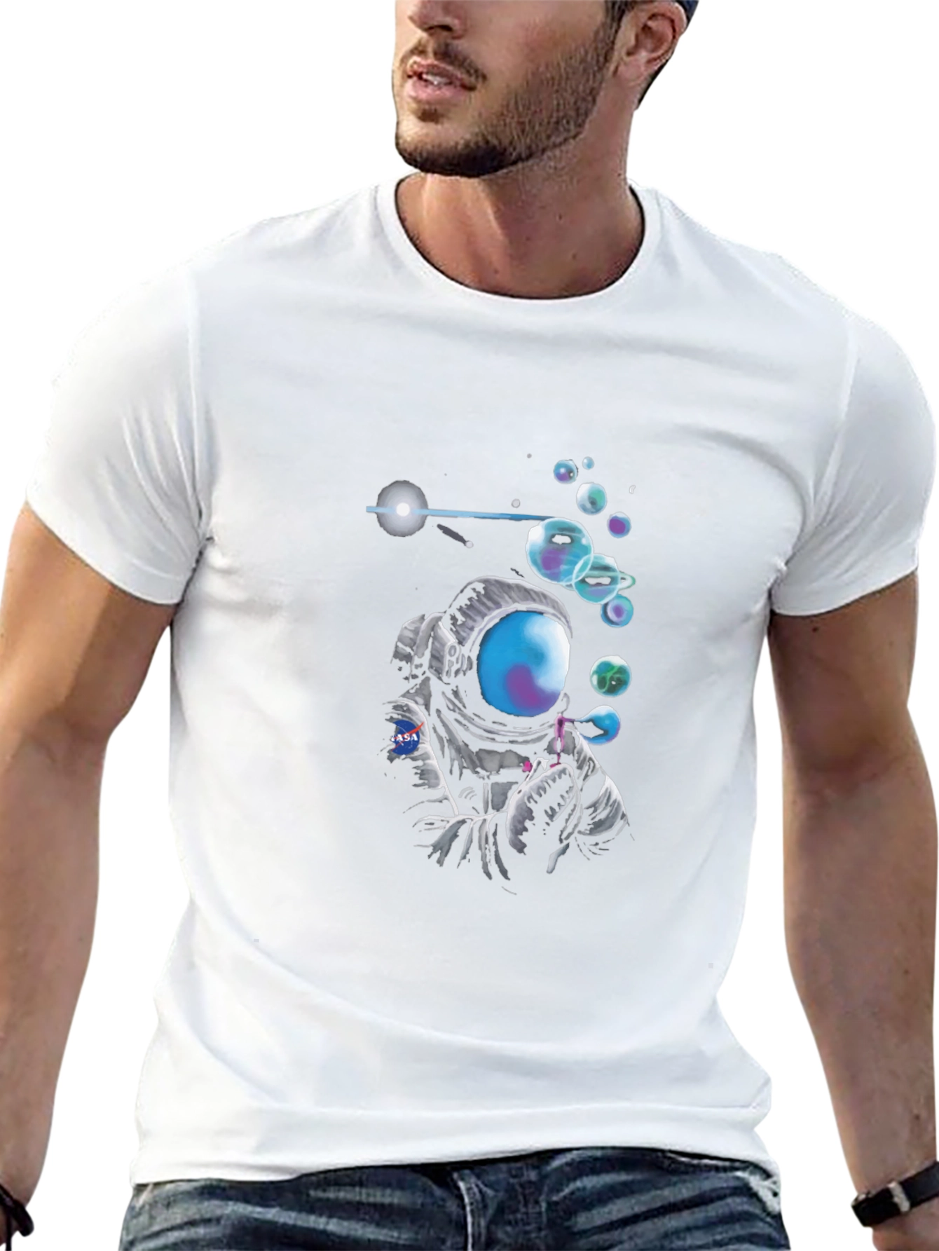 Astronaut Blowing Bubbles Graphic Tee - Black