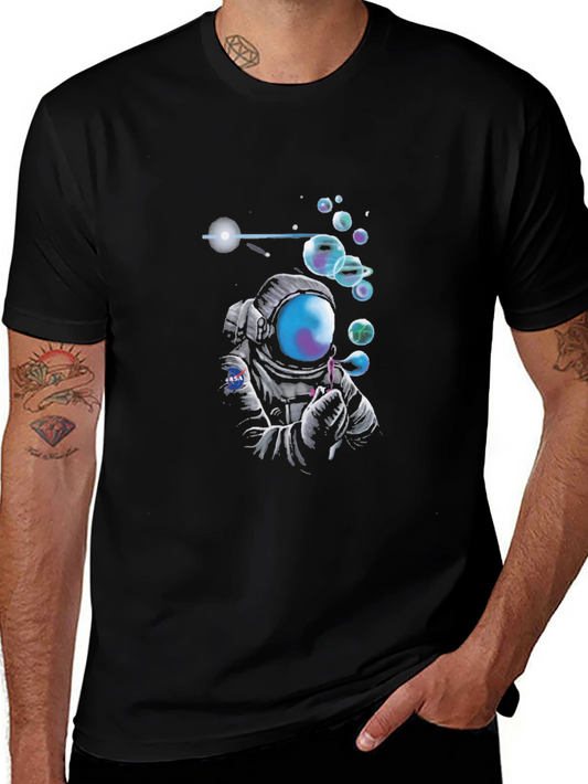 Astronaut Blowing Bubbles Graphic Tee - Black