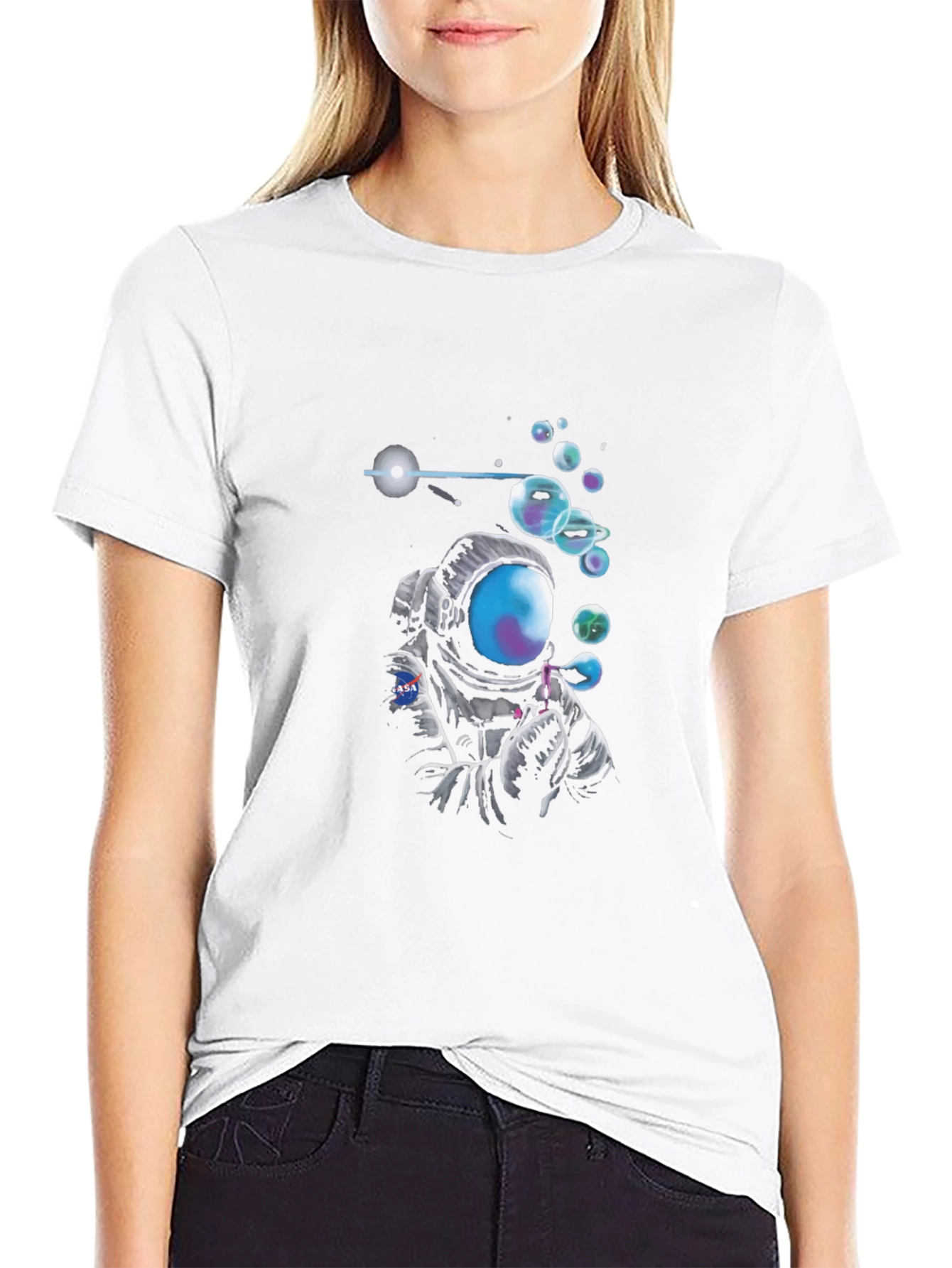 Astronaut Blowing Bubbles Graphic Tee - Black