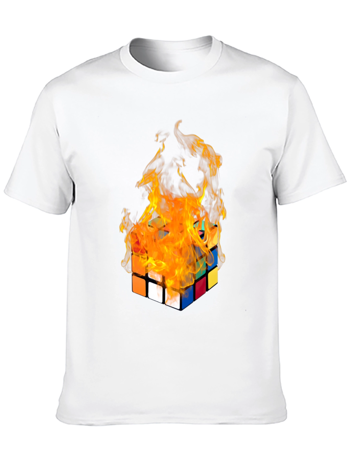 Flaming Rubiks Cube Graphic Tee - Cool Design