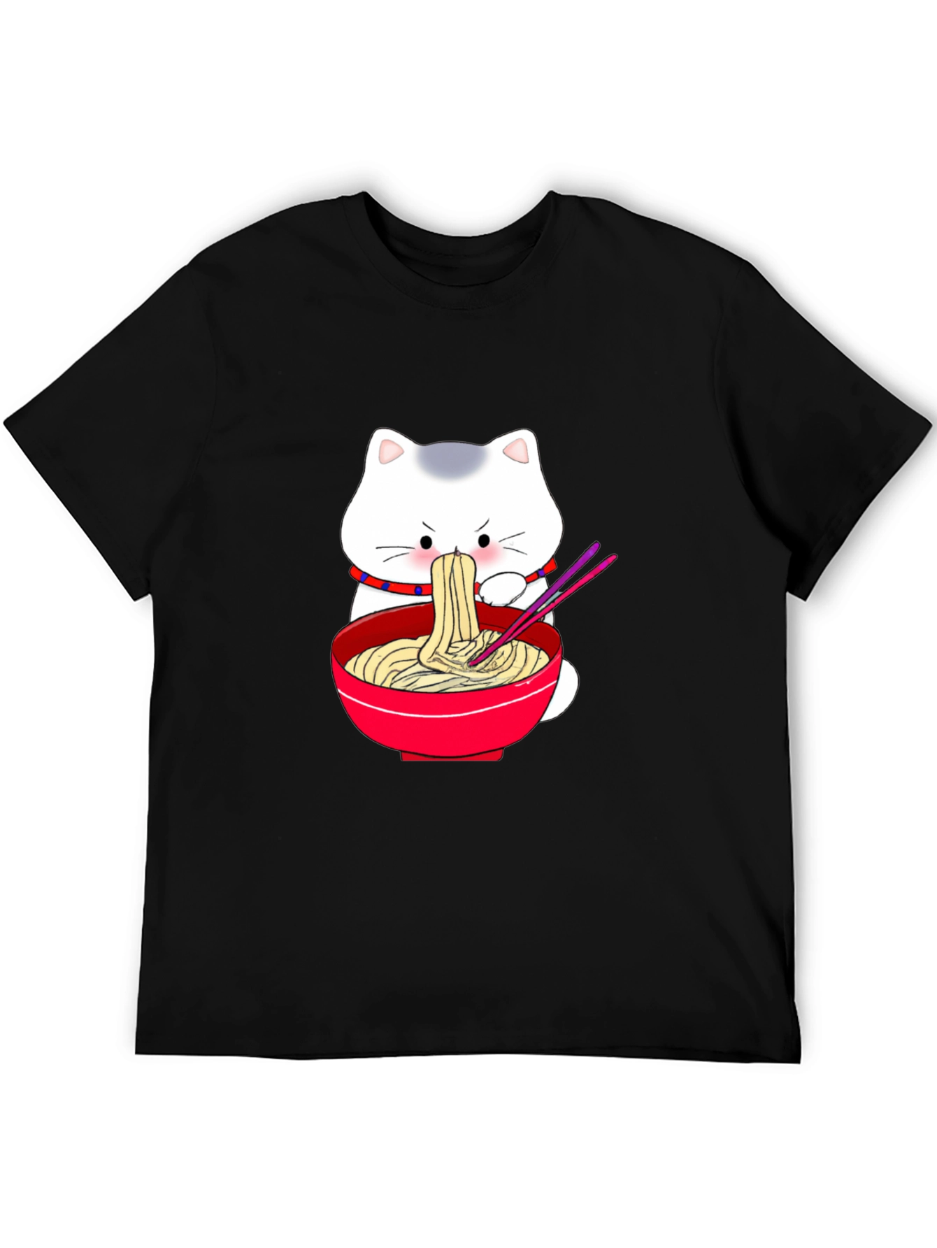 Cute Cat Ramen T-Shirt - Black Cartoon Graphic Tee
