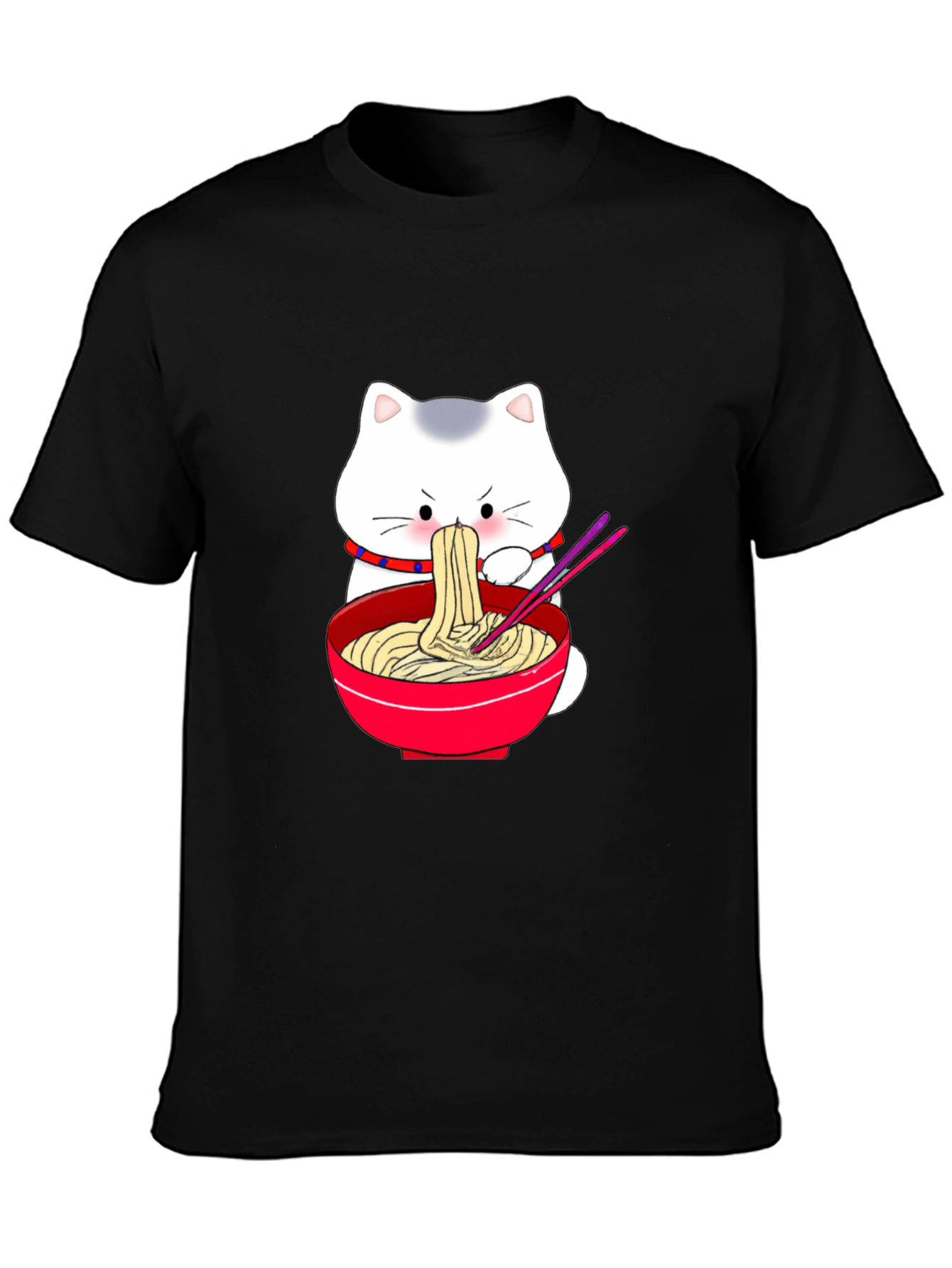 Cute Cat Ramen T-Shirt - Black Cartoon Graphic Tee