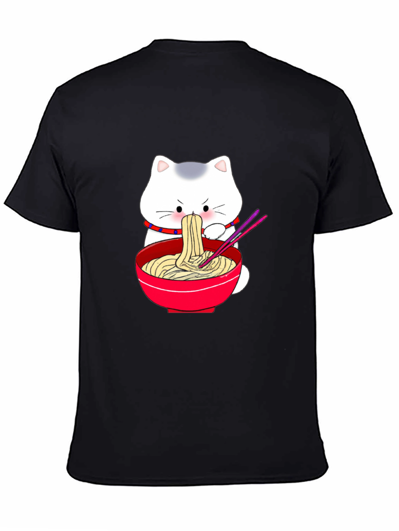 Cute Cat Ramen T-Shirt - Black Cartoon Graphic Tee