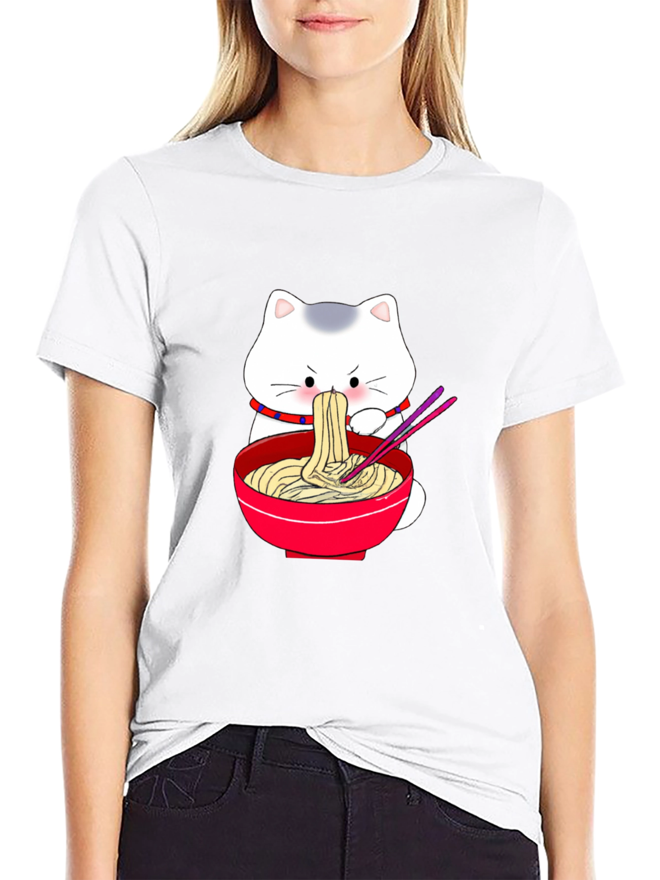 Cute Cat Ramen T-Shirt - Black Cartoon Graphic Tee