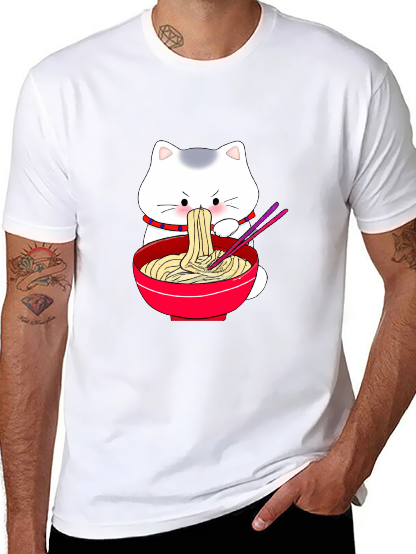 Cute Cat Ramen T-Shirt - Black Cartoon Graphic Tee
