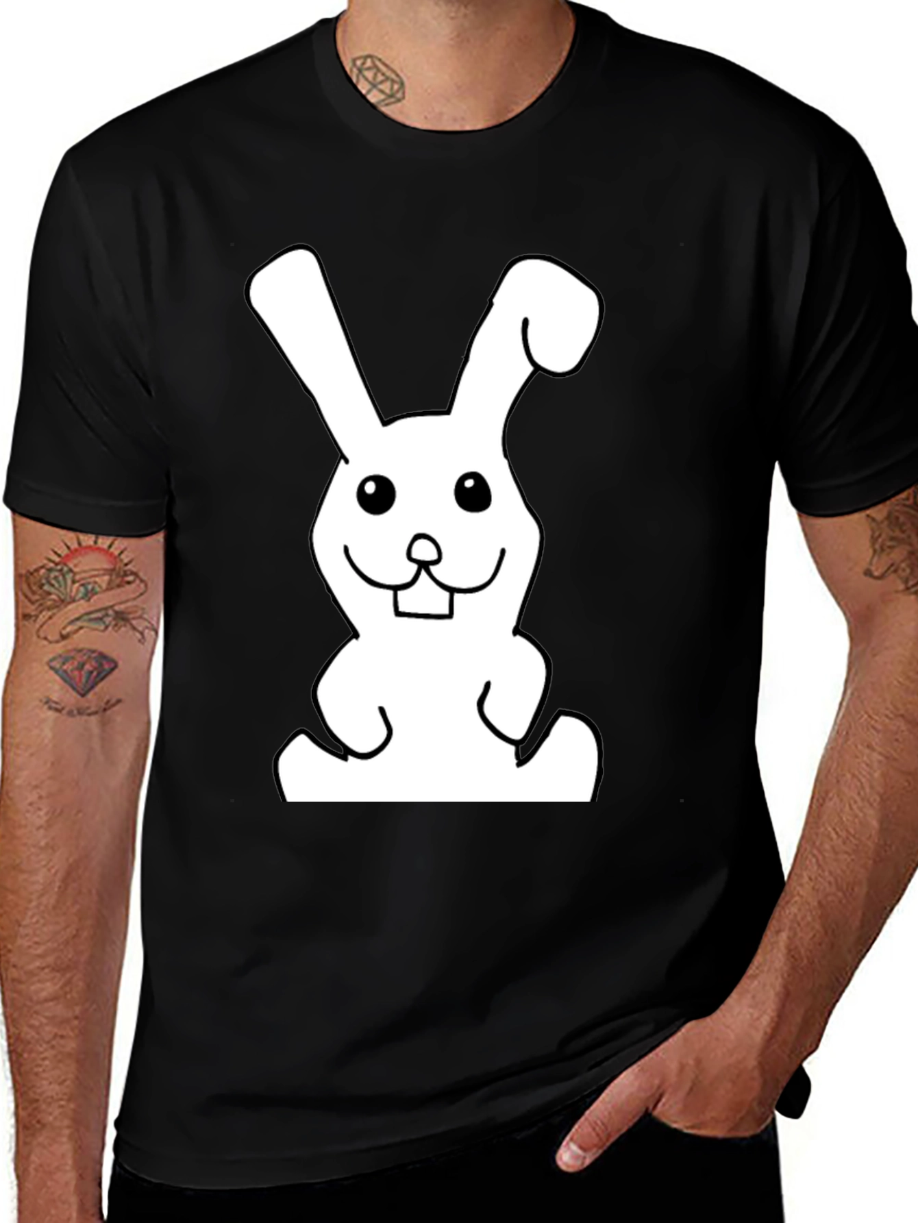 Black T-Shirt with Funny Rabbit Graphic