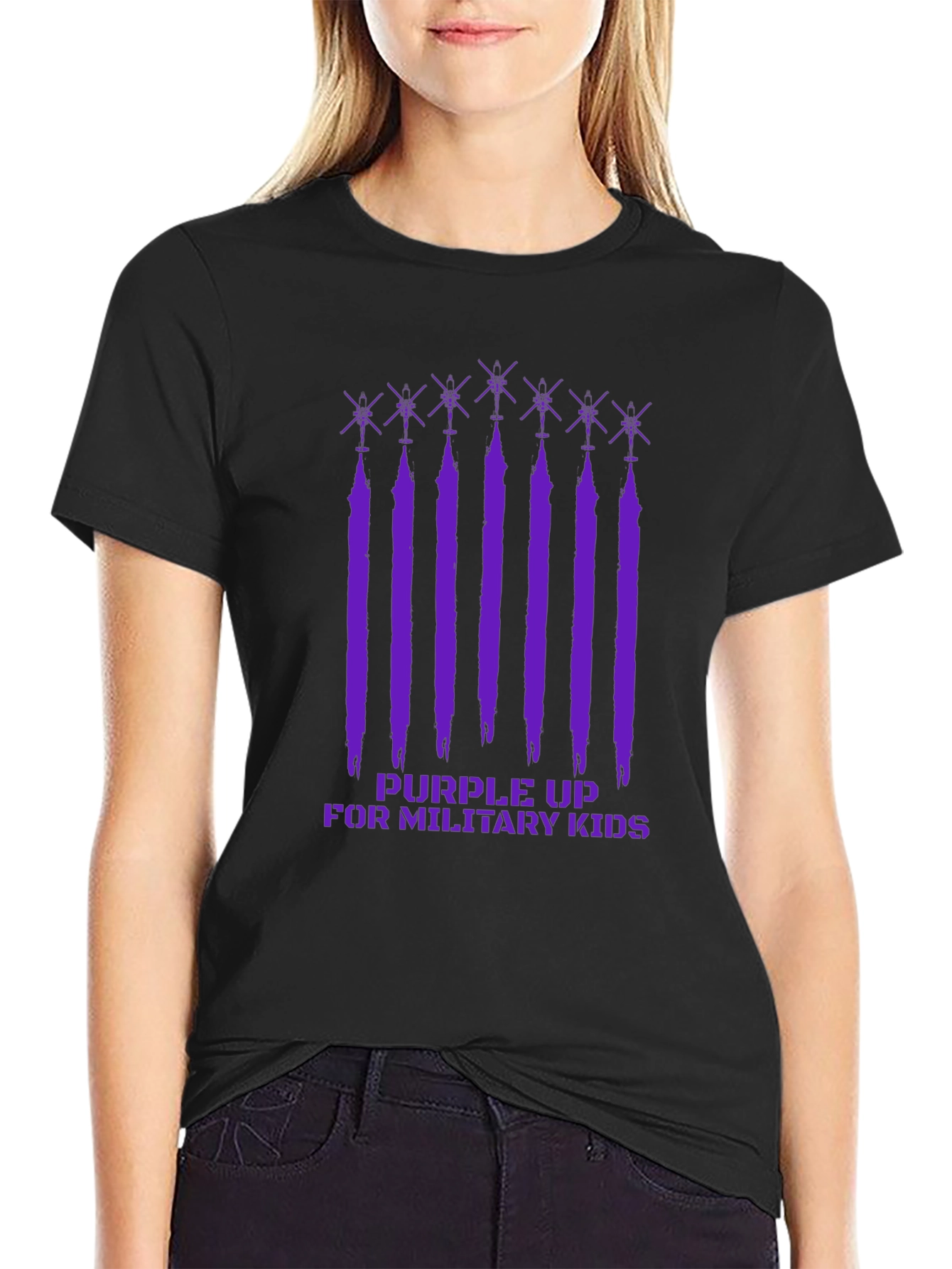 Purple Up Military Kids Black T-Shirt