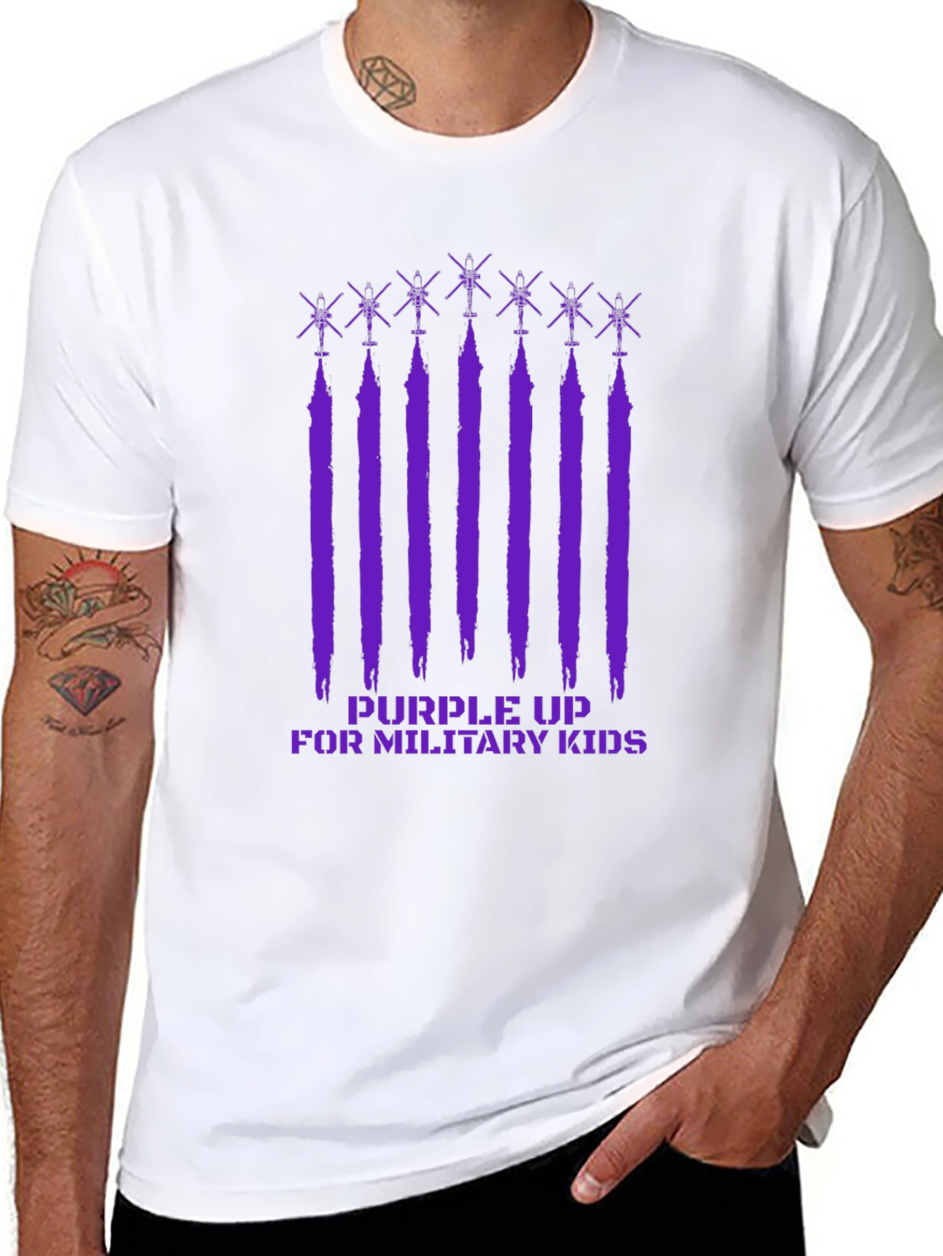 Purple Up Military Kids Black T-Shirt