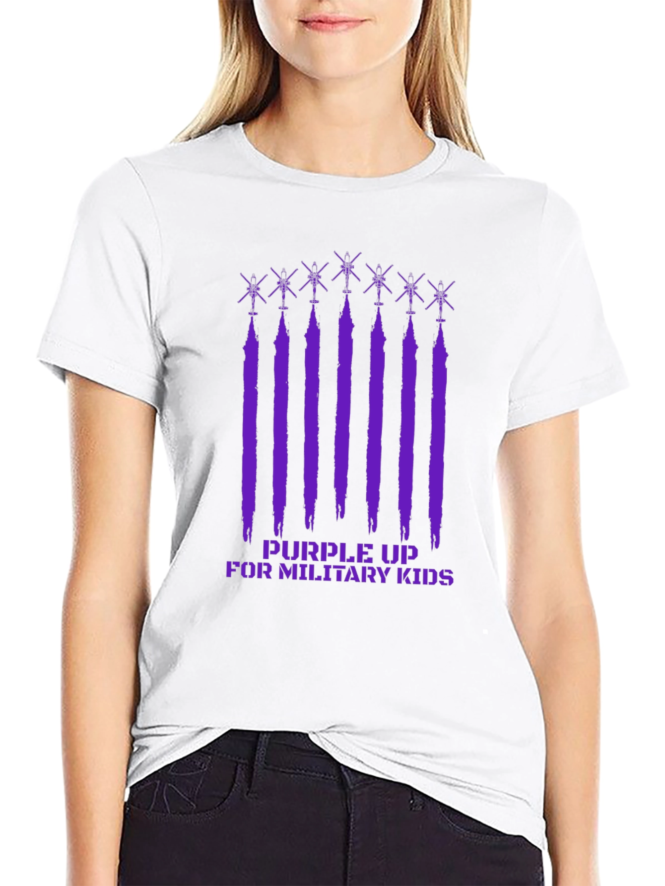 Purple Up Military Kids Black T-Shirt