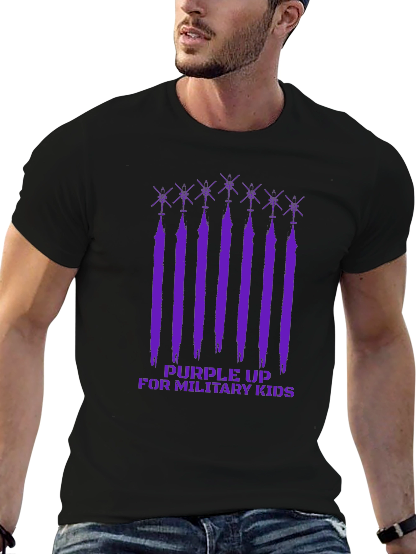 Purple Up Military Kids Black T-Shirt