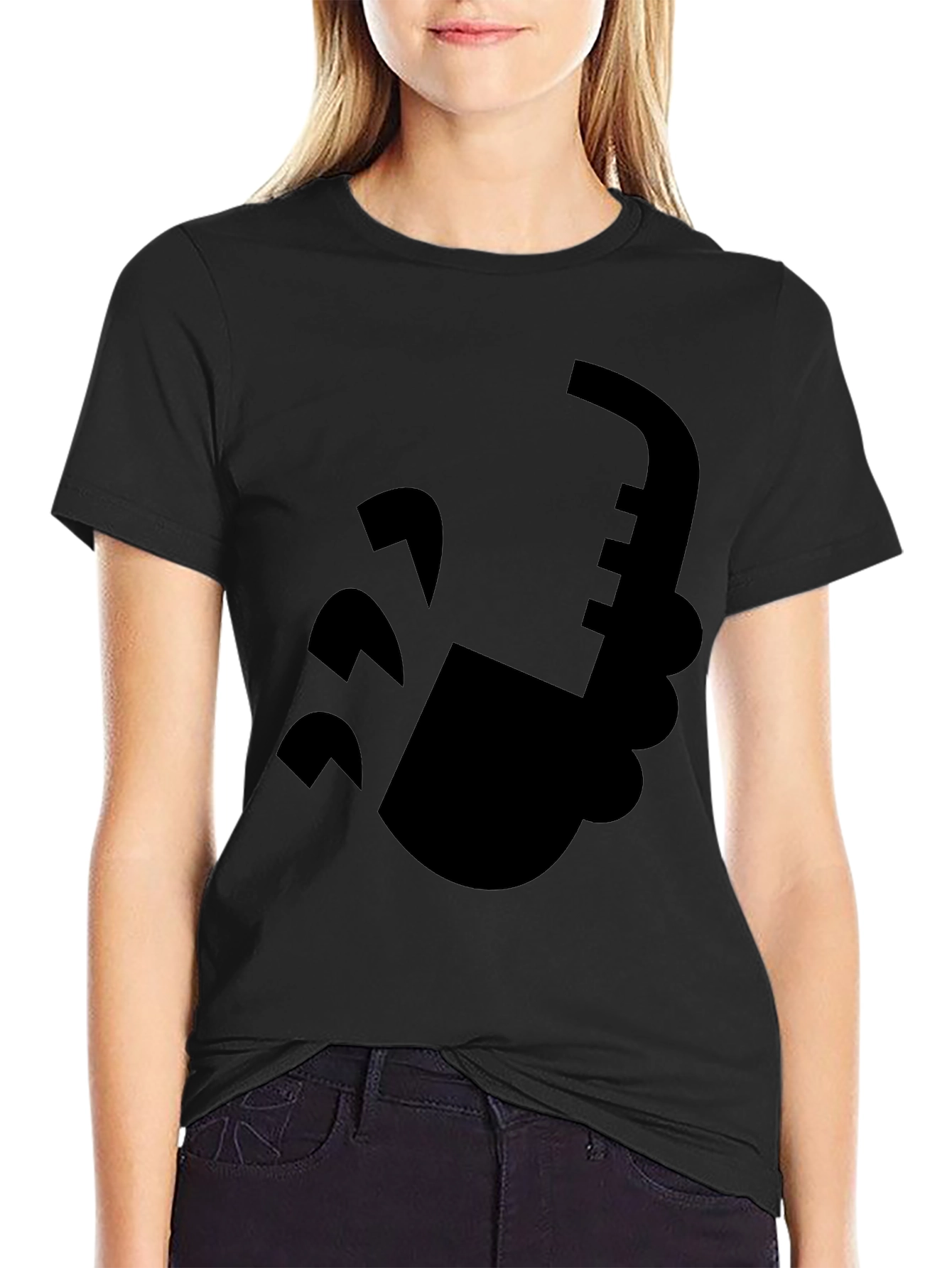 Saxophone Graphic Tee - Black Cotton T-Shirt