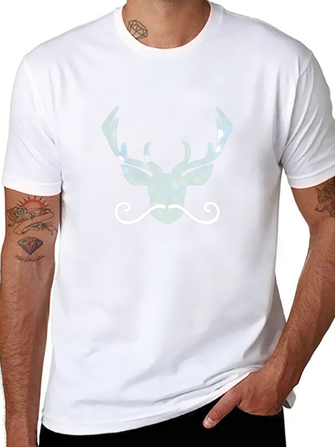 Stylish Deer Antler Graphic Tee - Mens Black T-Shirt