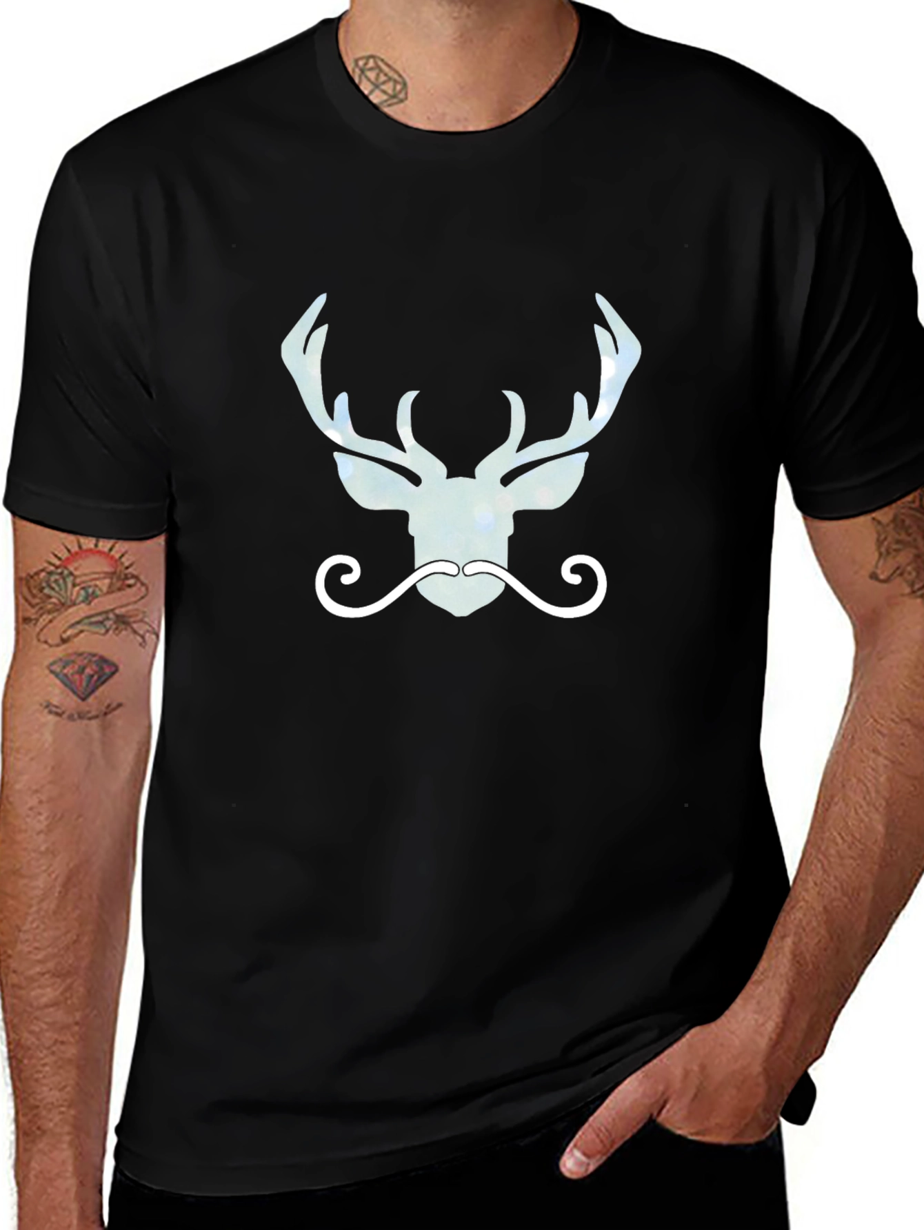 Stylish Deer Antler Graphic Tee - Mens Black T-Shirt
