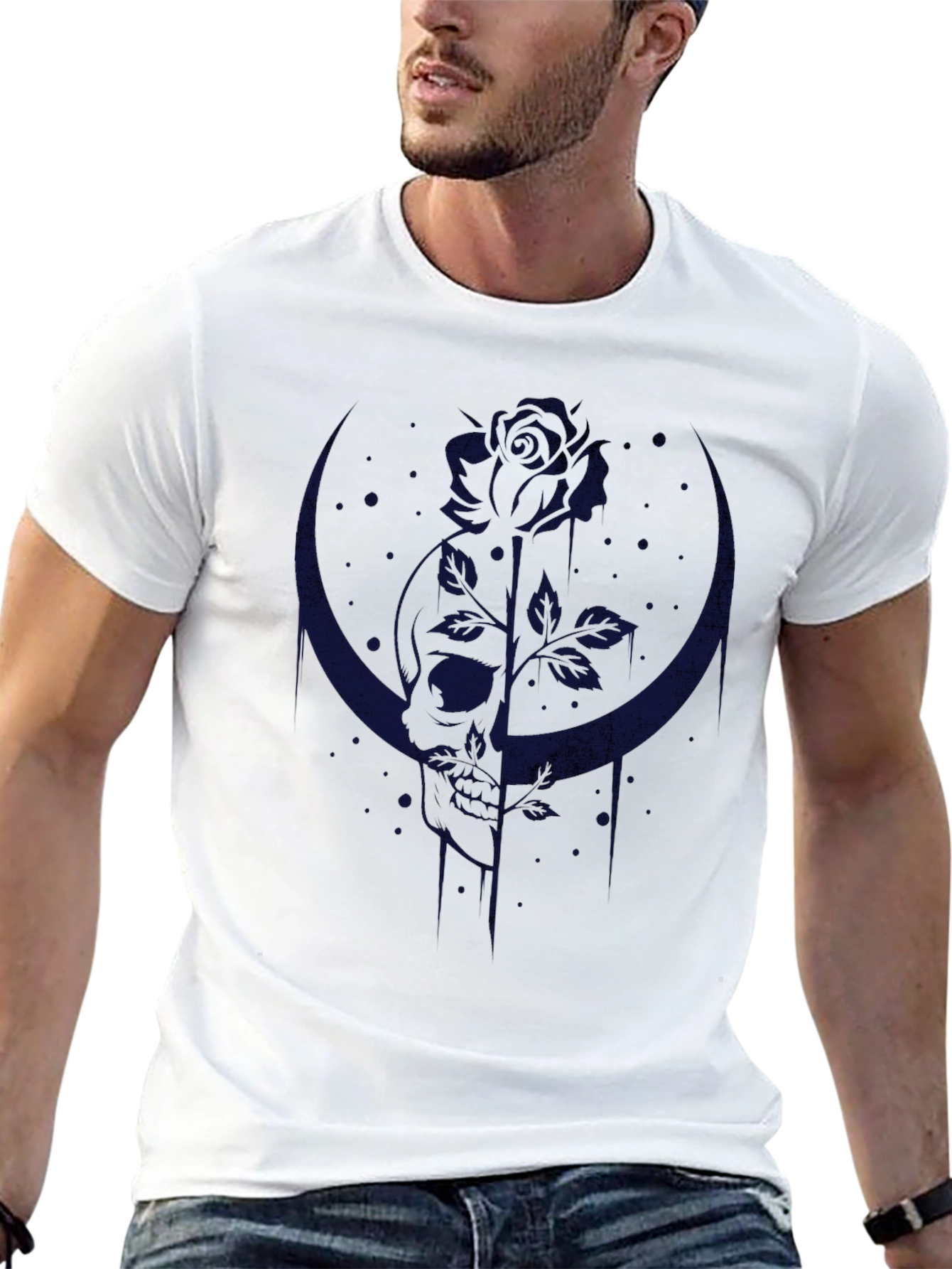 Crescent Moon Rose T-Shirt - Gothic Style