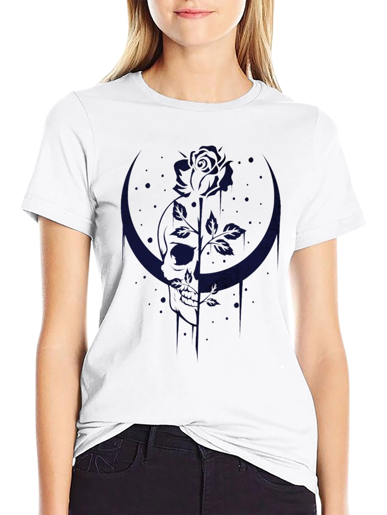 Crescent Moon Rose T-Shirt - Gothic Style