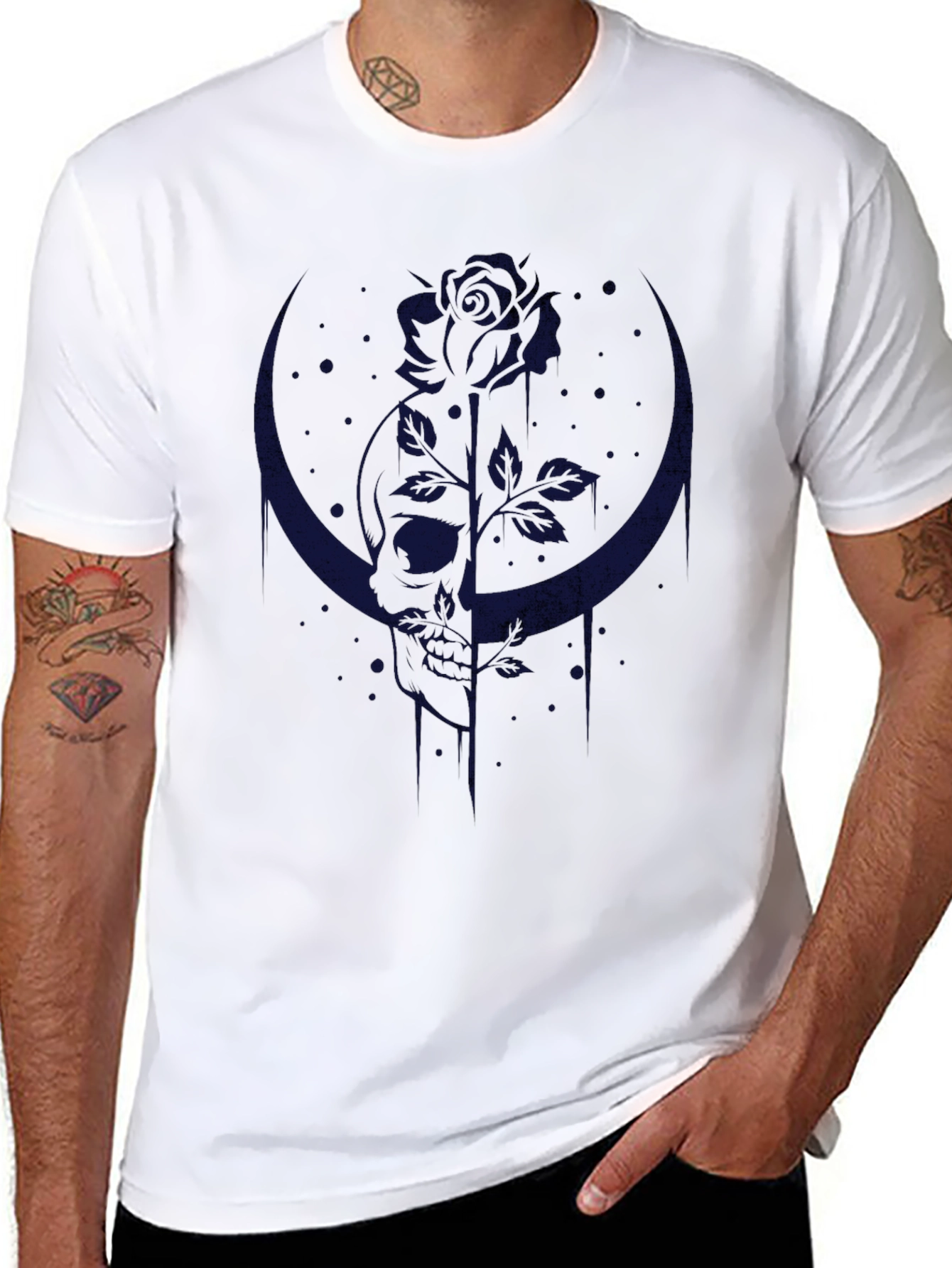 Crescent Moon Rose T-Shirt - Gothic Style