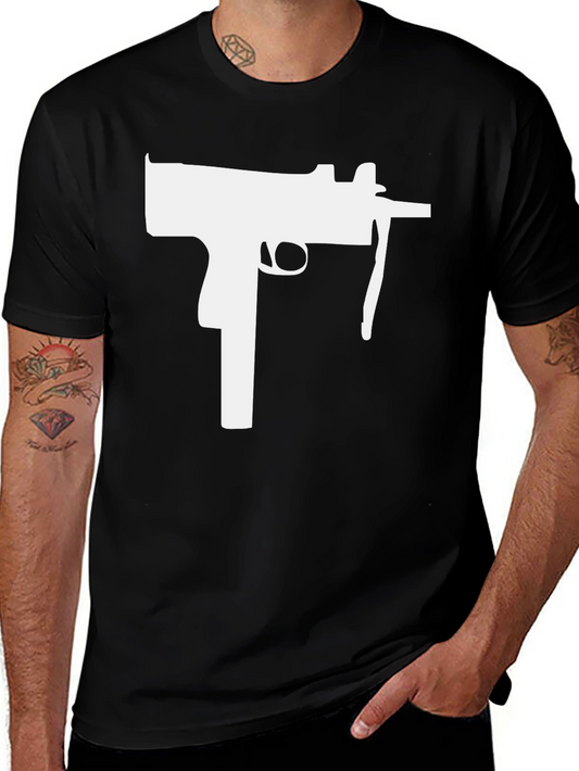 Black T-Shirt with White Gun Graphic