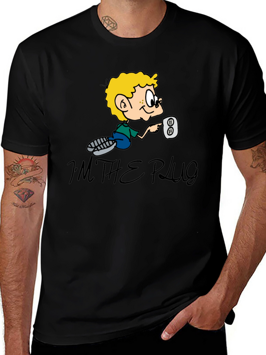 Im The Plug Cartoon Graphic Black T-Shirt