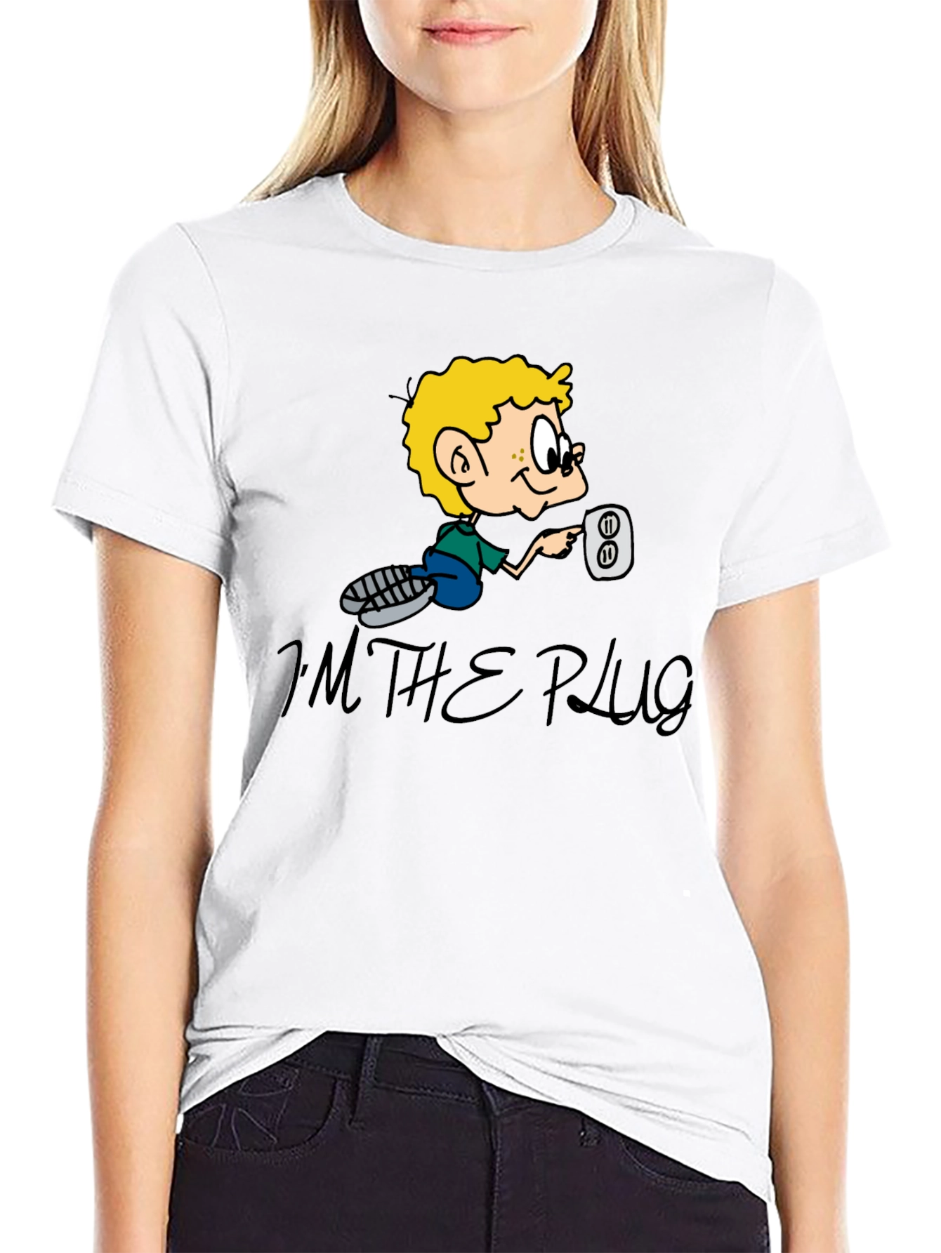 Im The Plug Cartoon Graphic Black T-Shirt