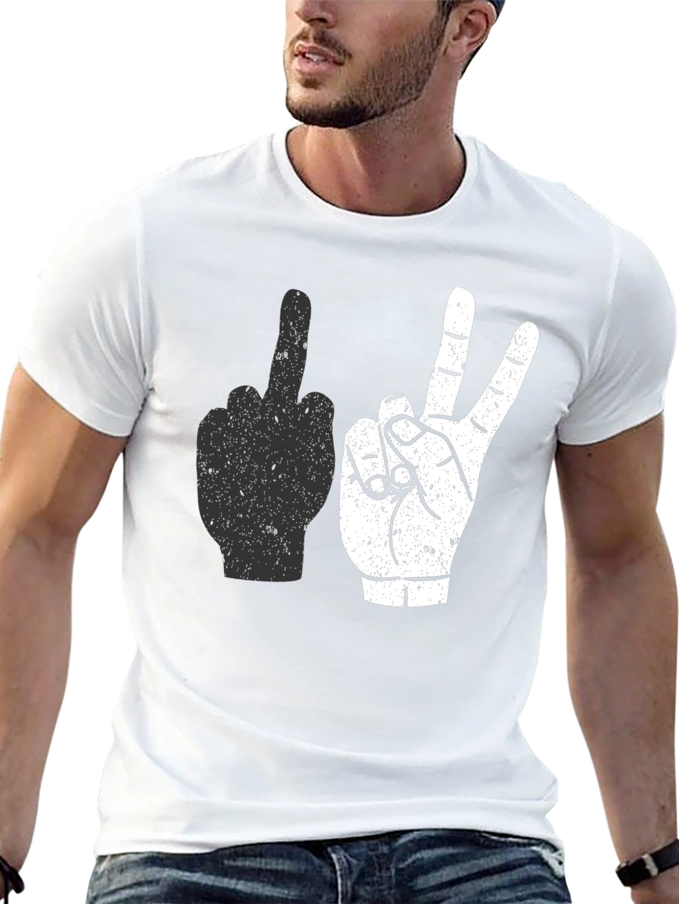 Middle Finger & Peace Sign Graphic Tee - Black