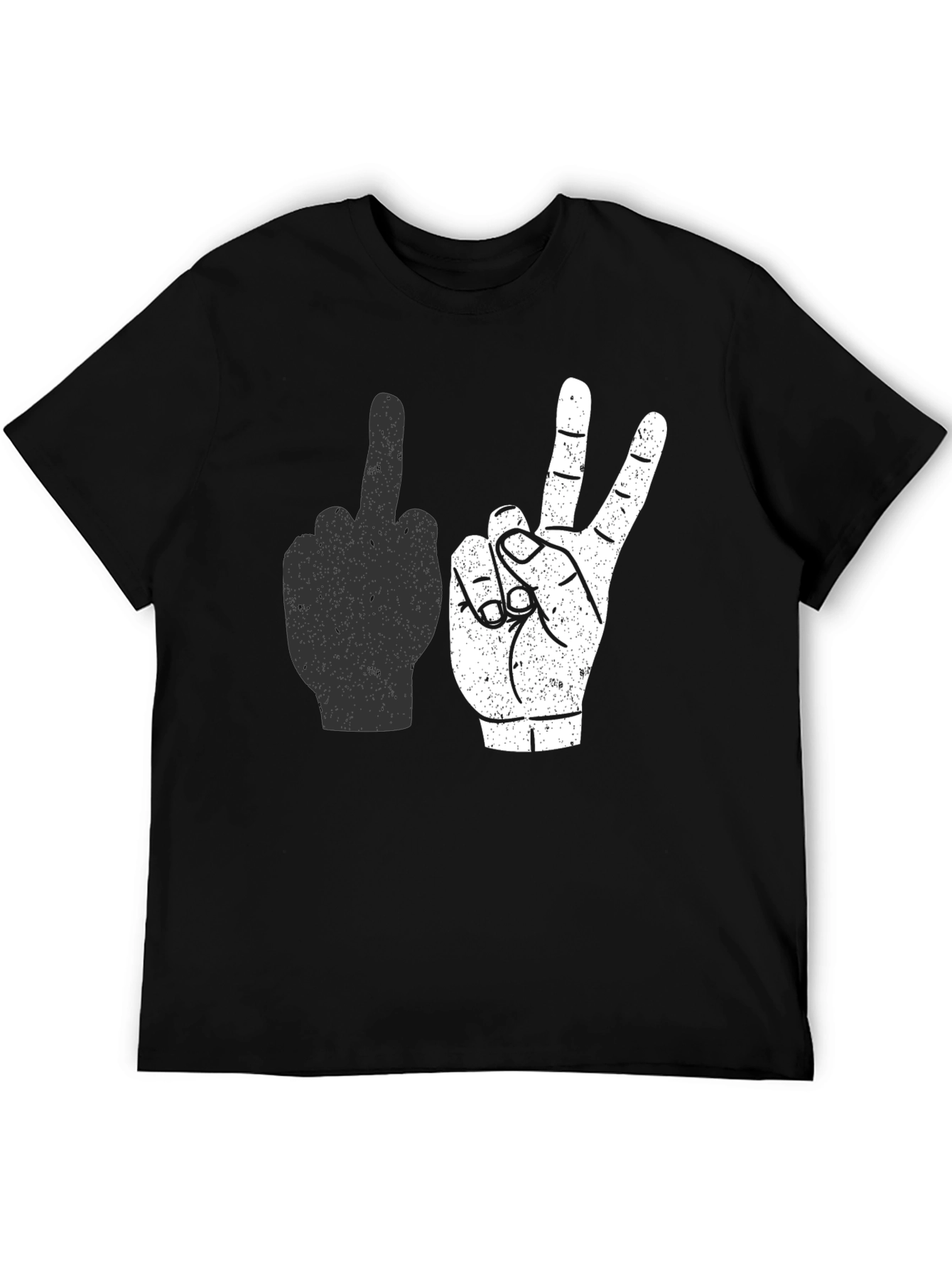Middle Finger & Peace Sign Graphic Tee - Black