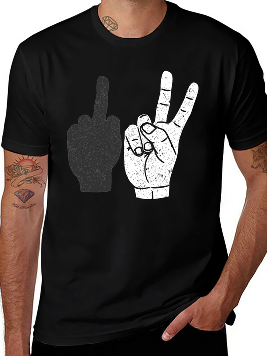 Middle Finger & Peace Sign Graphic Tee - Black