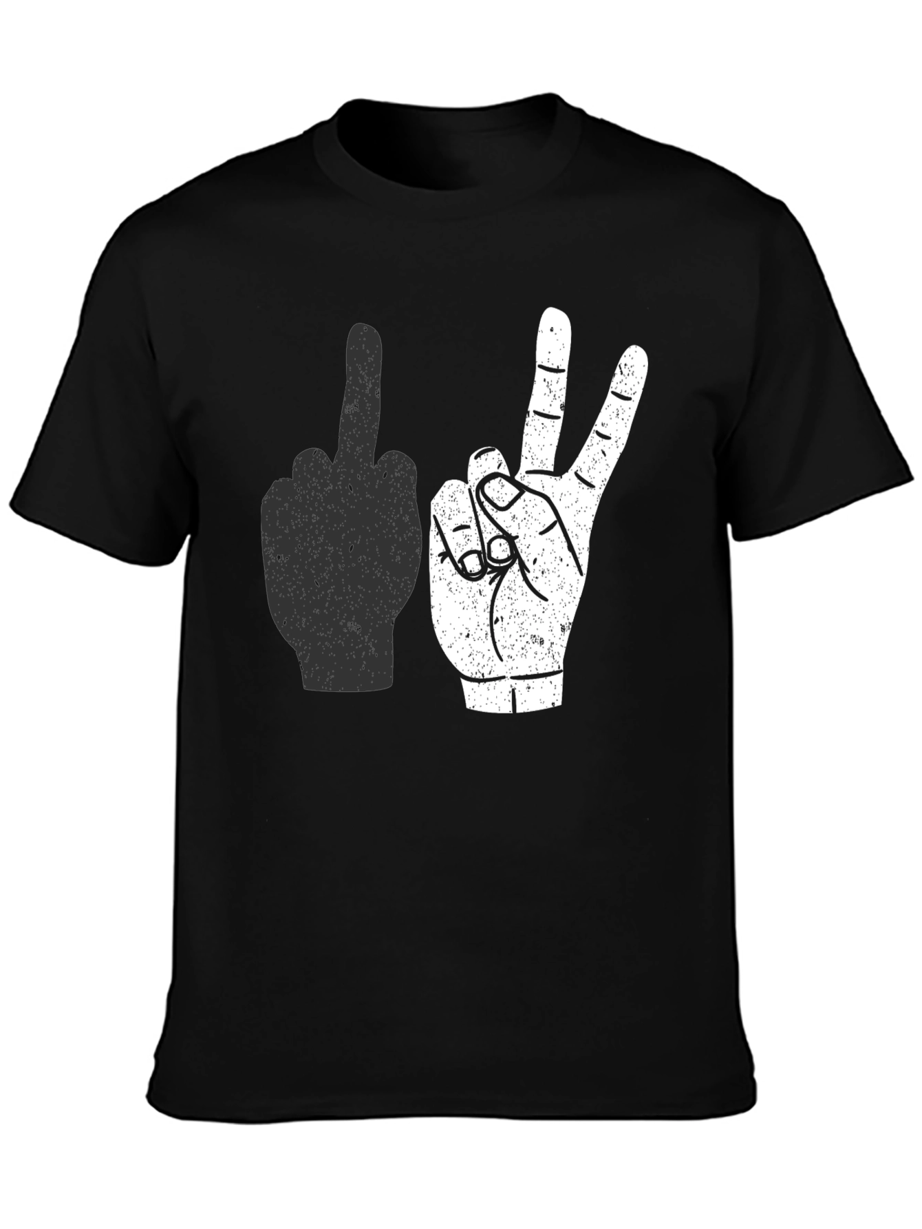 Middle Finger & Peace Sign Graphic Tee - Black